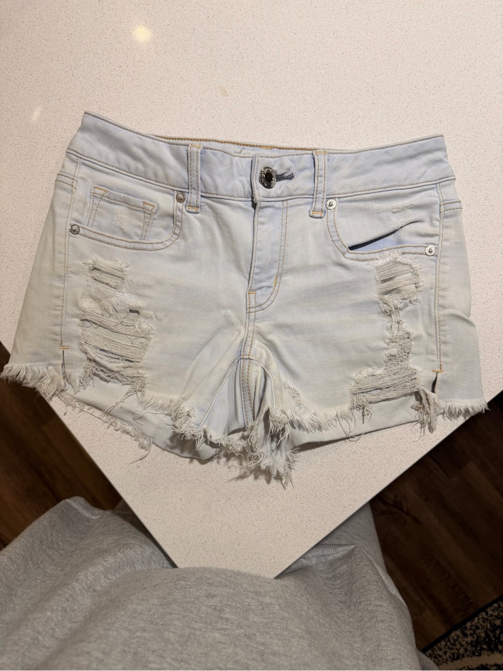 American Eagle Outfitters Light Blue Distressed Jean Shorts